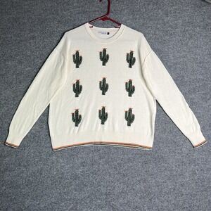 Zaket And Plover Sweater Women M Cactus Embroidered Cotton Cashmere Soft‎